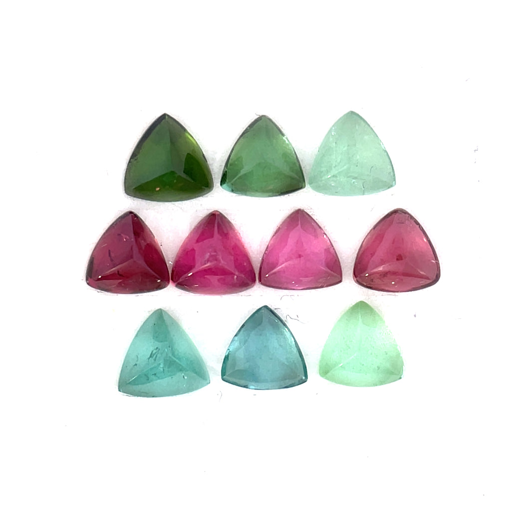 6.95cts 10Pcs Lot Natural Multi-Color Tourmaline Gemstone  - 6MM - Trilliant Shape - 23448RGT