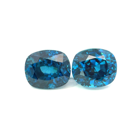 20.40 cts Natural Gemstone Blue Zircon Pair from Cambodia - Cushion Shape - 23541RGT