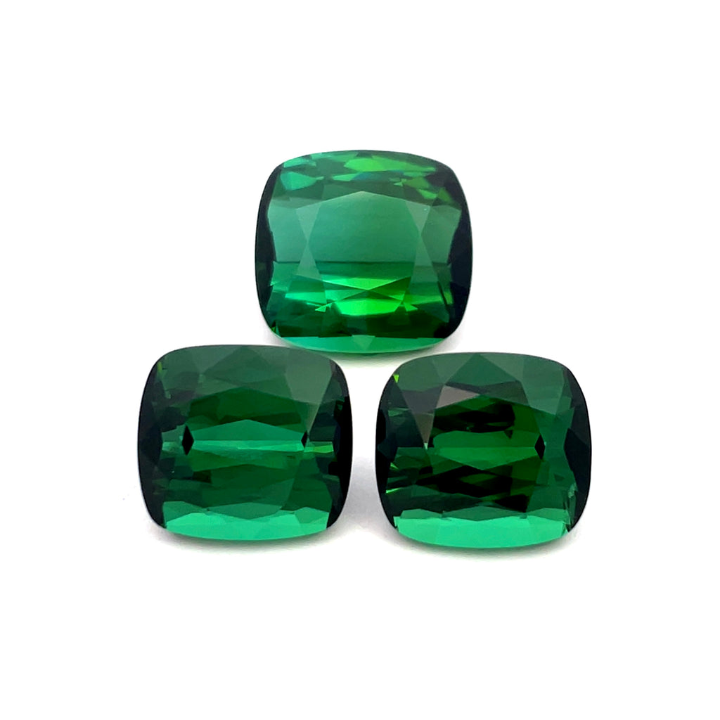18.75cts Natural Green Tourmaline Gemstone - 3Pcs Set Pair - Cushion Shape - 24878RGT
