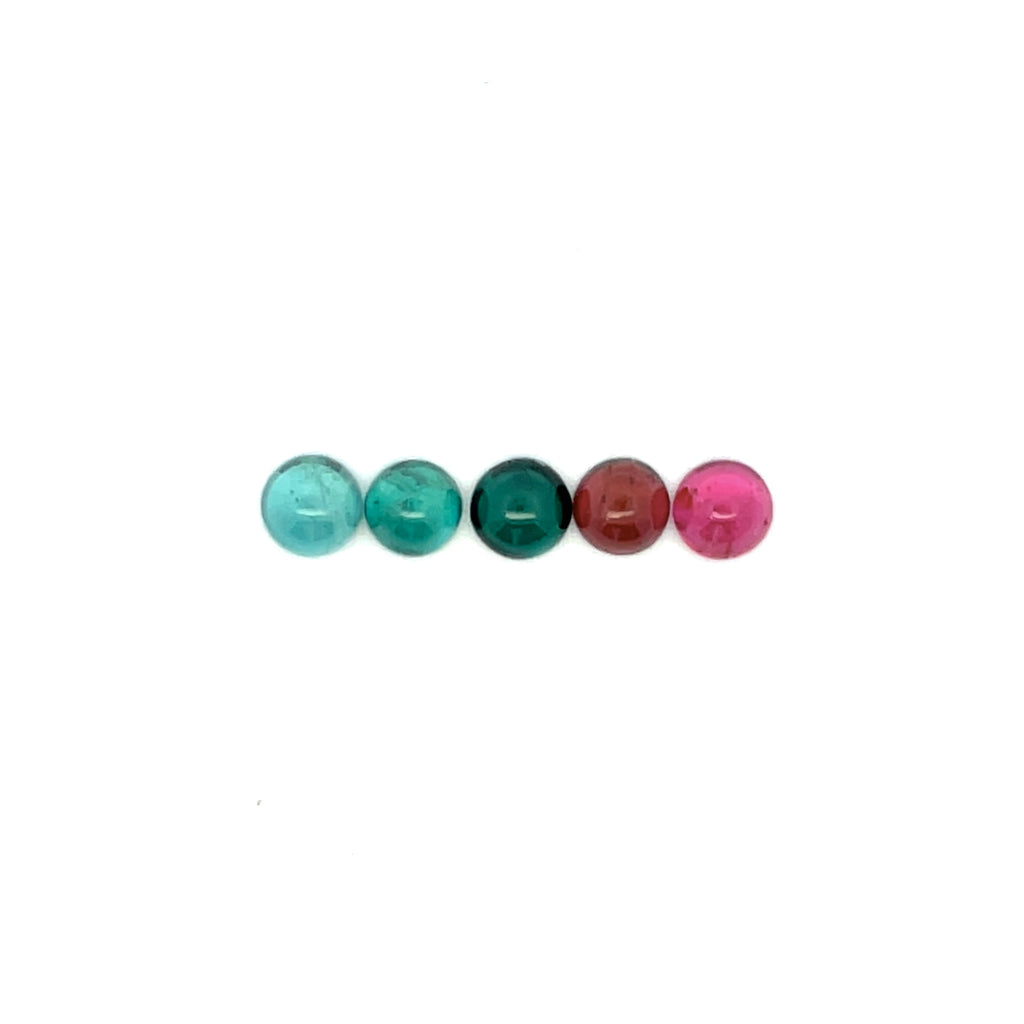 7.22cts 5Pcs Lot Natural Bi-Color Tourmaline Gemstone - 6.5MM - Round Cabochon - 25238RGT