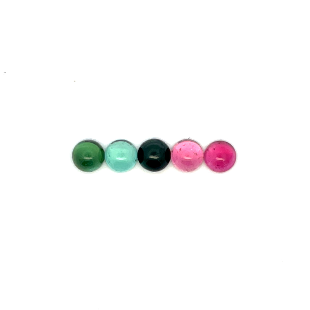 10.54cts 5Pcs Lot Natural Bi-Color Tourmaline Gemstone - 7.5MM - Round Cabochon - 25240RGT 