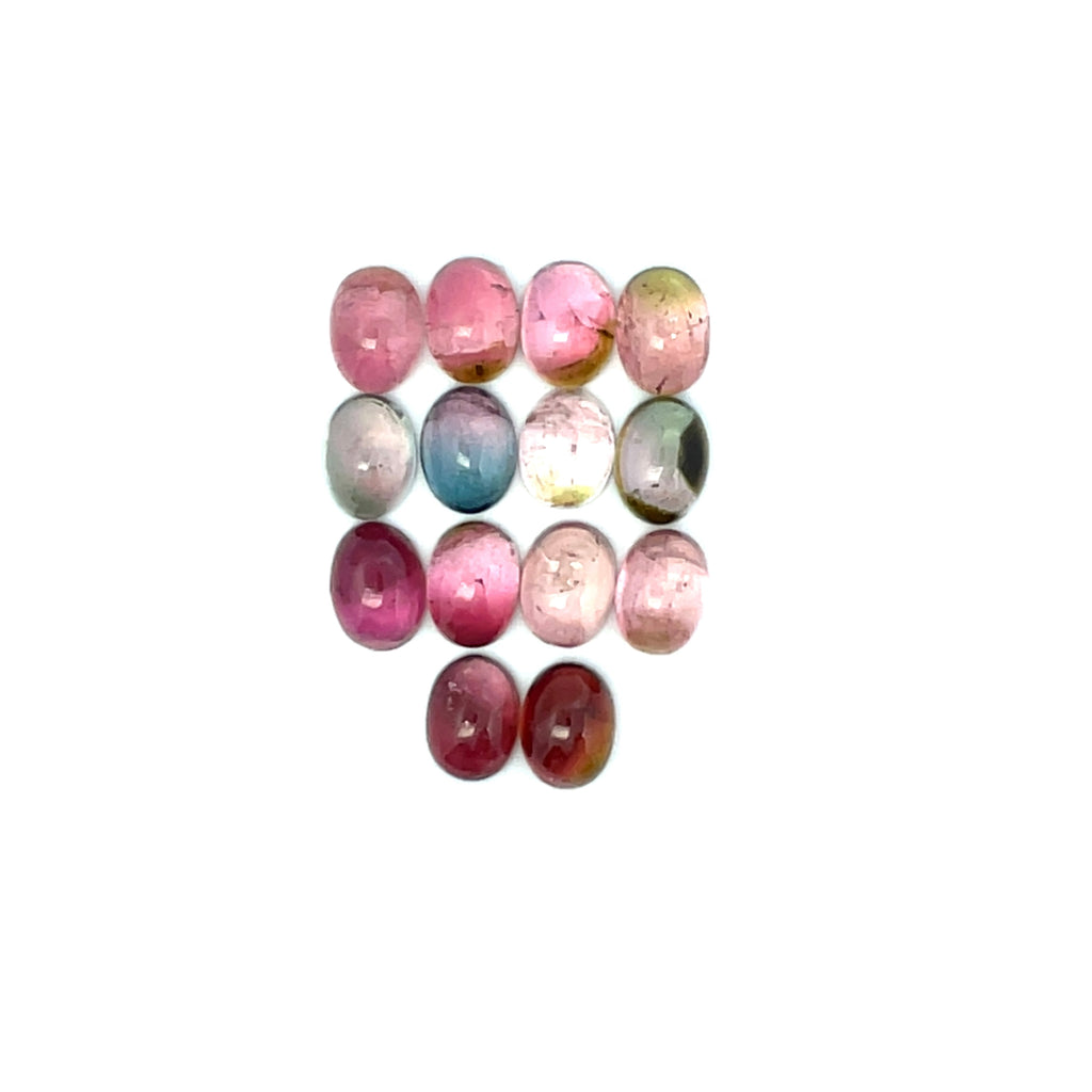 22.22cts 14Pcs Lot Natural Bi-Color Tourmaline Gemstone - 8X6MM - Oval Cabochon - 25254RGT
