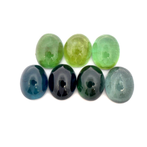16.00cts 7Pcs Lot Natural Bi-Color Tourmaline Gemstone - 9X7MM - Oval Cabochon - 25259RGT