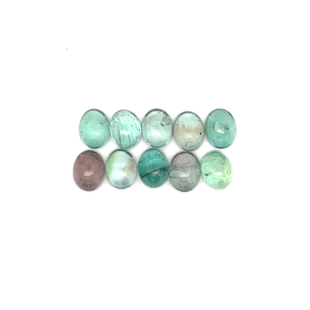 23.45cts 10Pcs Lot Natural Bi-Color Tourmaline Gemstone - 9X7MM - Oval Cabochon - 25260RGT
