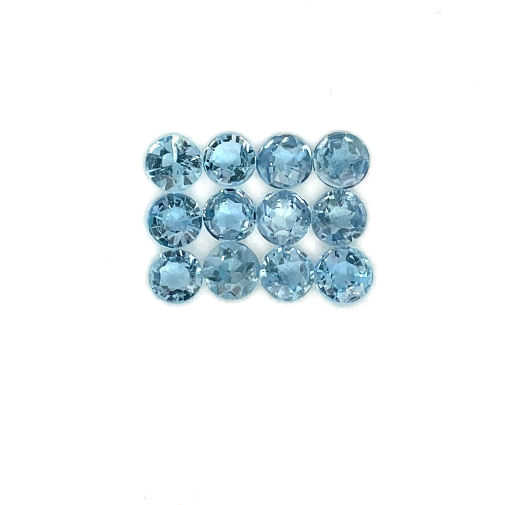 0.95cts 12Pcs Natural Santa Maria Aquamarine Gemstone - 3MM - Round Shape - 25608RGT