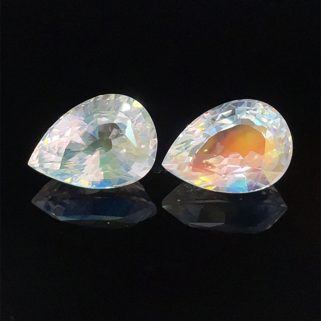 7.52cts Natural Rainbow Moonstone Gemstone Pair - Pear Shape - 26343RGT