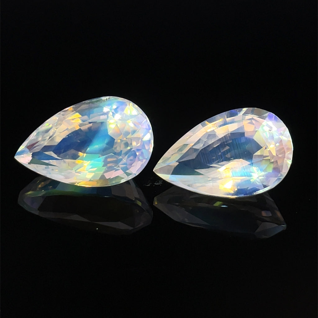 9.21cts Natural Rainbow Moonstone Gemstone Pair - Pear Shape - 26348RGT