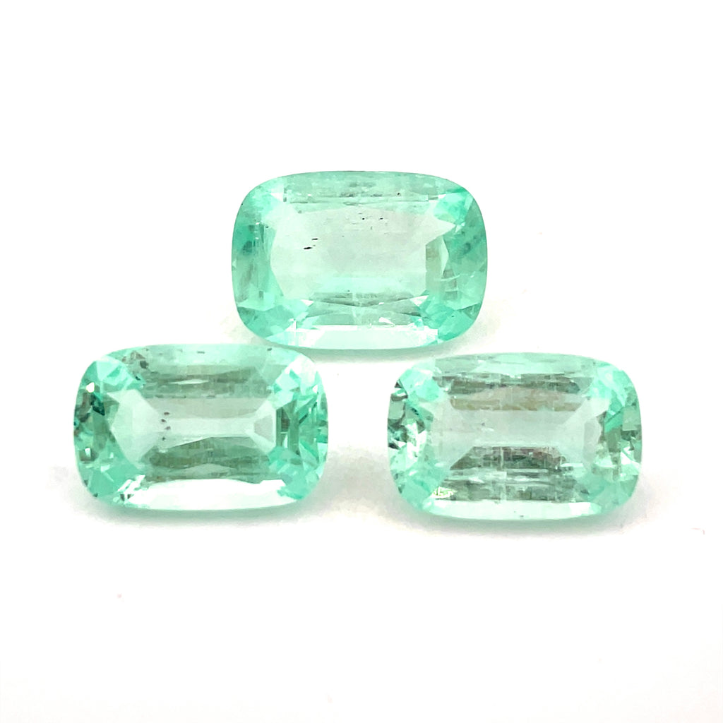 17.39cts Bellerophon Natural Bluish Green Emerald from Nigeria Pair - 3Pcs Set Pair - Cushion Shape - 26552RGT 