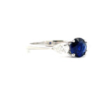 18K White Gold Blue Sapphire And Diamond Engagement Ring - Round Cut - R24013