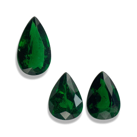 4.99cts Natural Gemstone Green Tsavorite Garnet - Pear Shape - 3pcs Set/pair - 144RGT